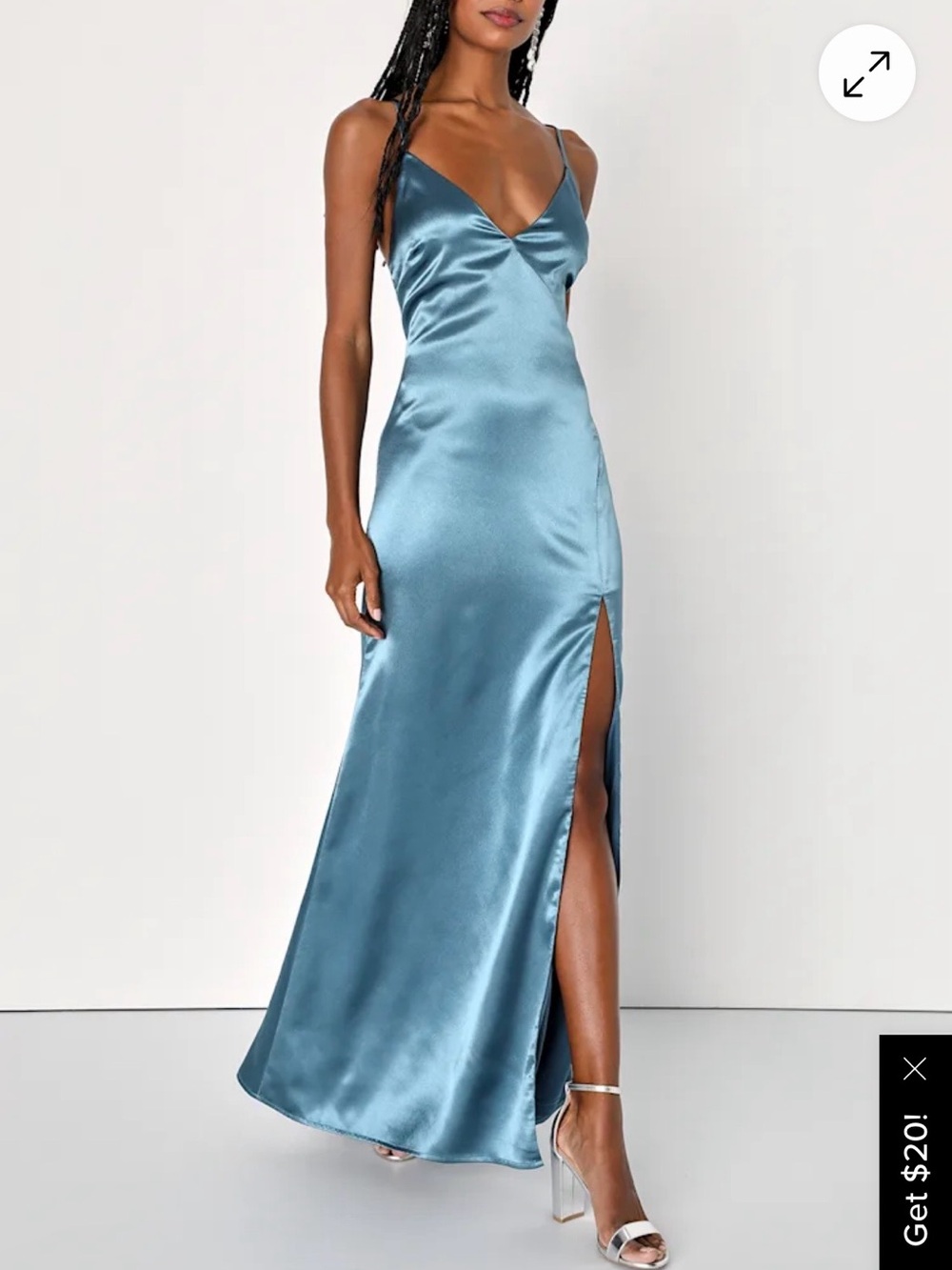 Lulus Slate Blue Satin Lace Up Maxi Dress